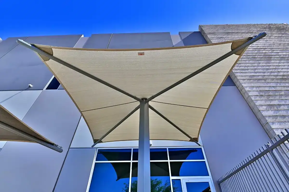 Tensile shade structure at a Daimler Trucks property in Arizona