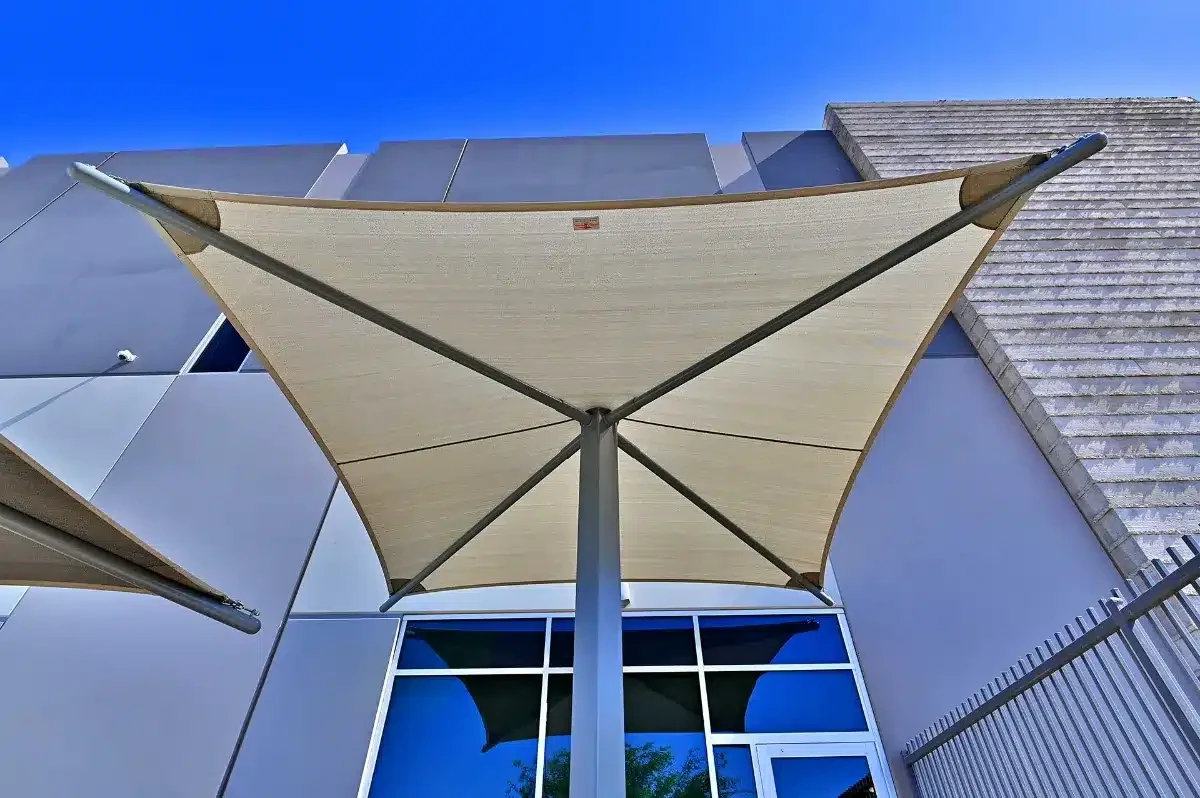 Commercial tensile shade structure at a Daimler Trucks property in Arizona