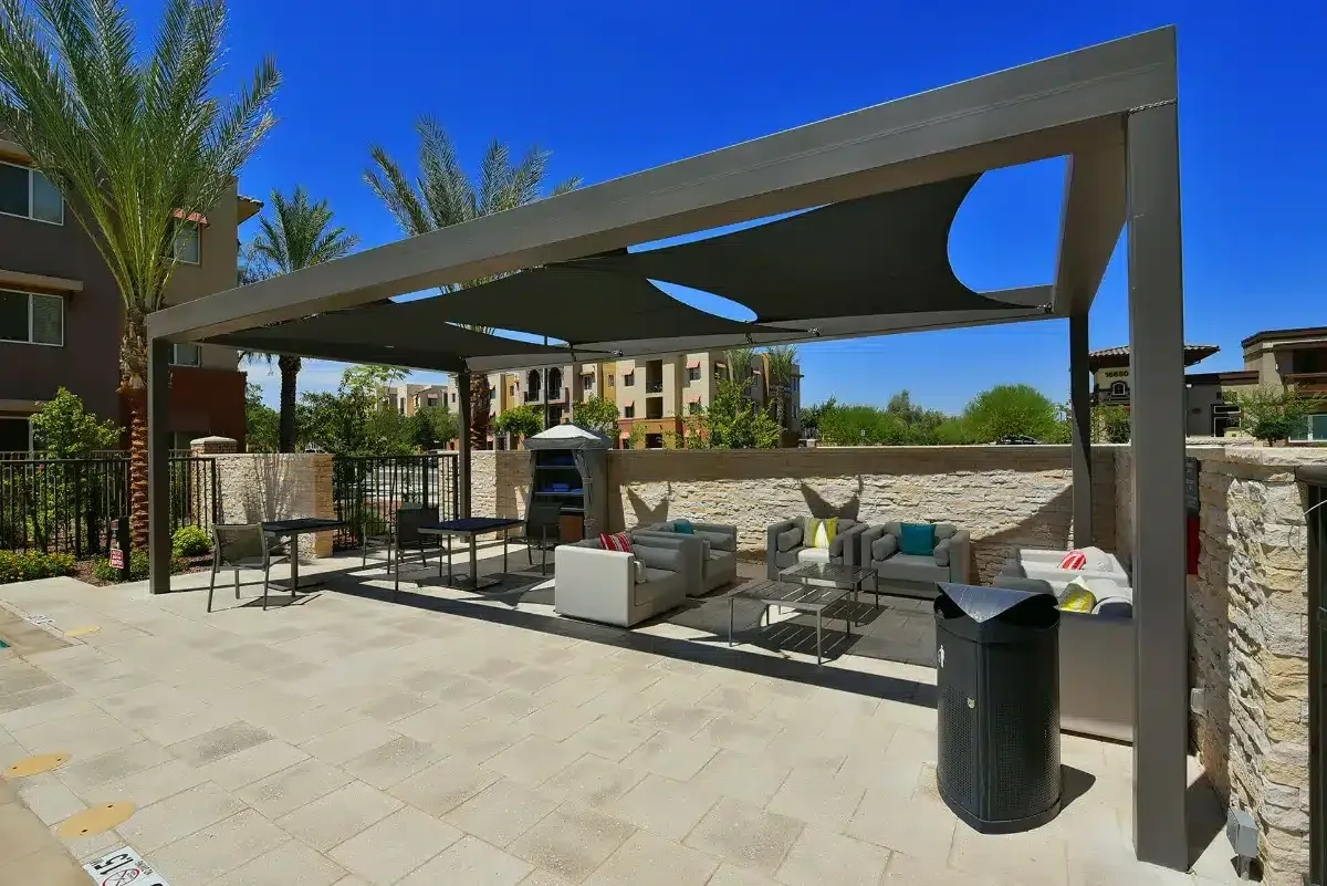 Architectural shade installation at a Hilton Garden property